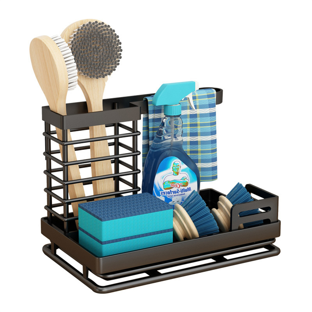 TK Organizador para fregadero, organizador para fregadero, utensios (Negro)