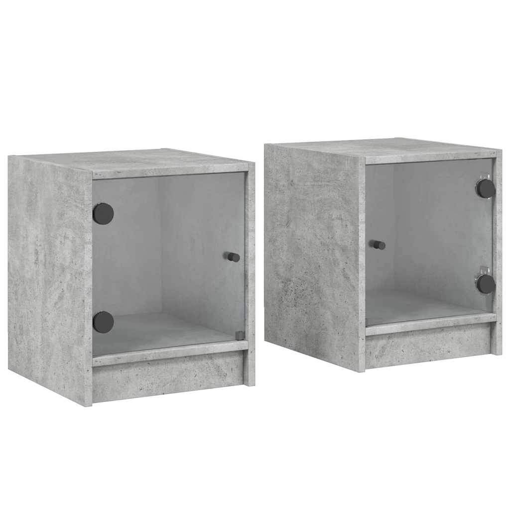vidaXL Mesitas noche puertas de vidrio 2 uds gris hormigón 35x37x42 cm