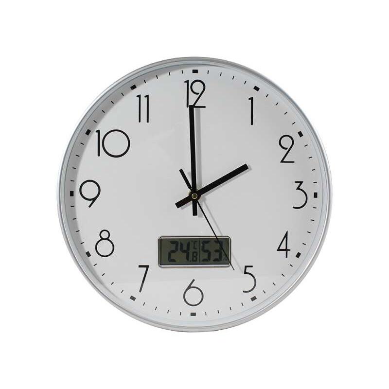 Bismark reloj oficina blanco con digital - numeros negros - cristal exterior - manecillas de aluminio - marcador digital de temperatura y humedad - color blanco