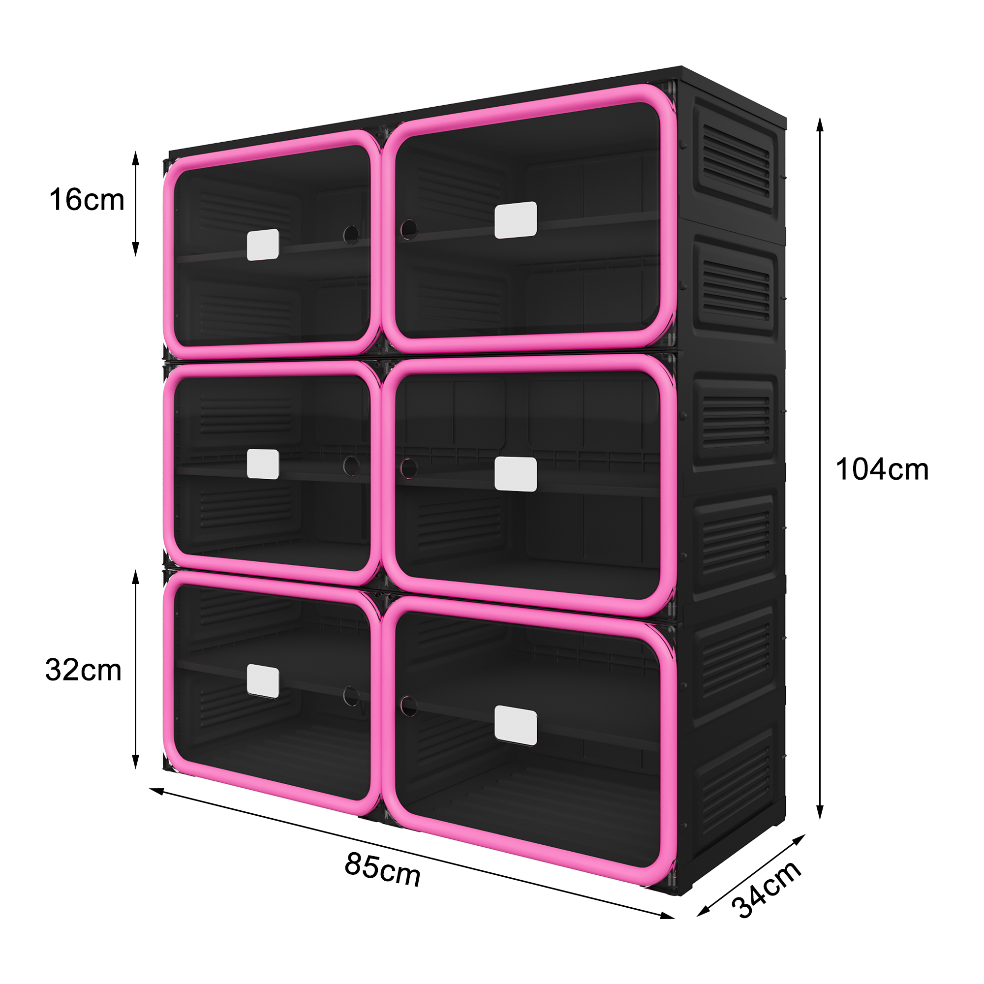 Superaly, Zapateros Plegables Azul 85 x 33.5 x 104 cm, con 12 Compartimentos y 6 Puertas Transparentes, 16x42x33.5 cm por Compartimento, Zapatero de Plástico, Colección Rosa
