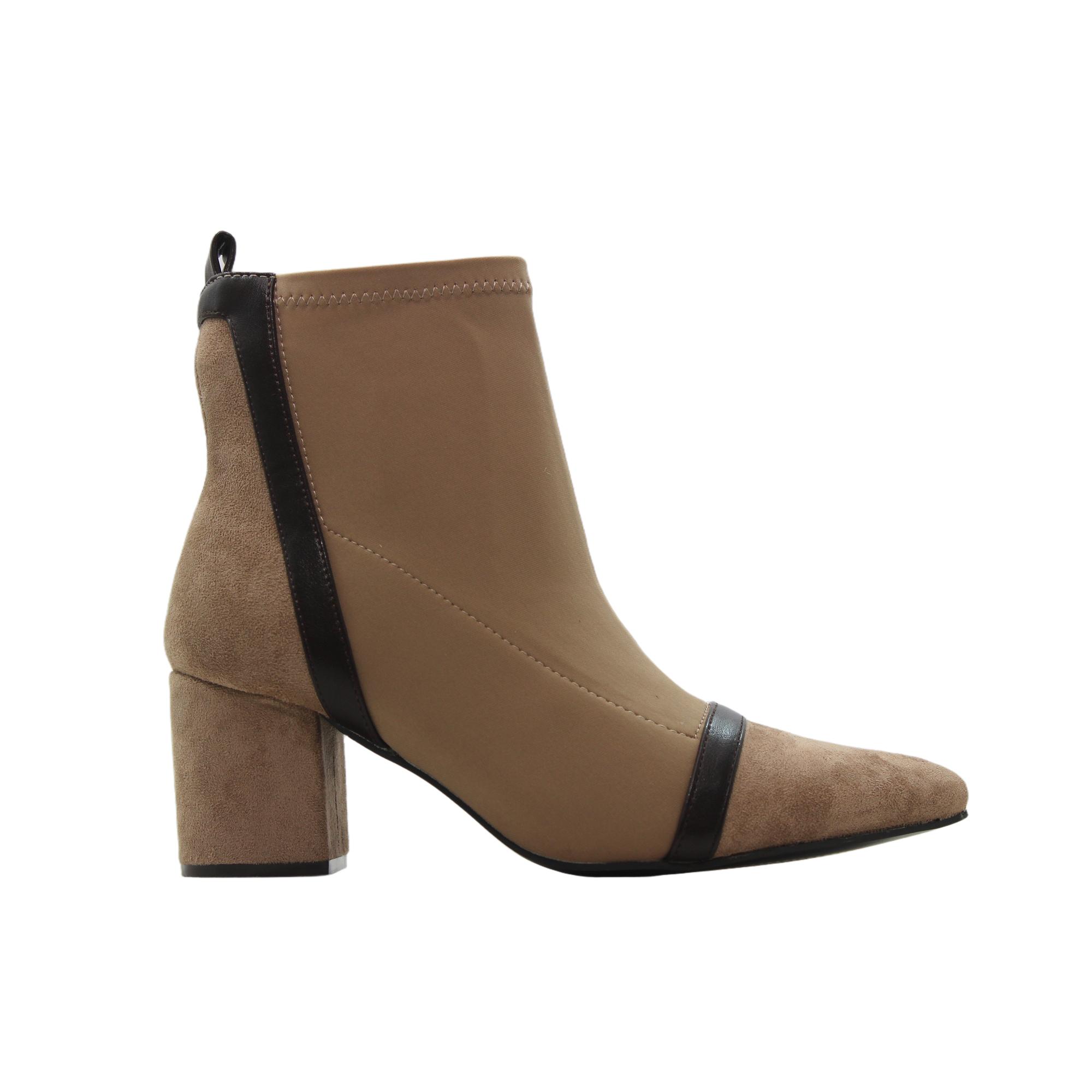 ETIKA 32023 Botines tipo calcetín de tejido elástico y antelina, cremallera, tacón bloque, suela de goma, para señora