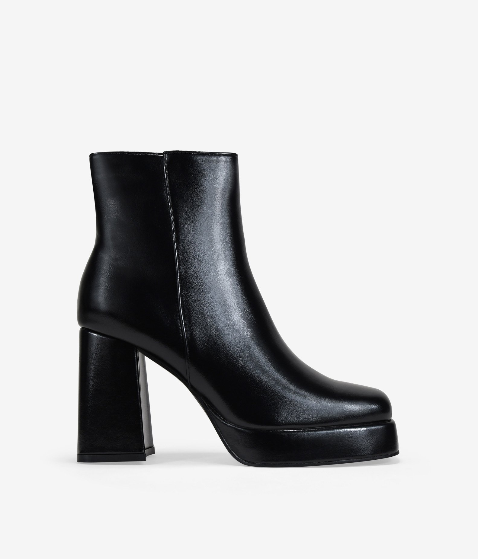 Bosanova Botines de tacón para mujer con efecto brillante y suela de plataforma con acabado de punta cuadrada y tacón acampanado. Cierre con cremallera.