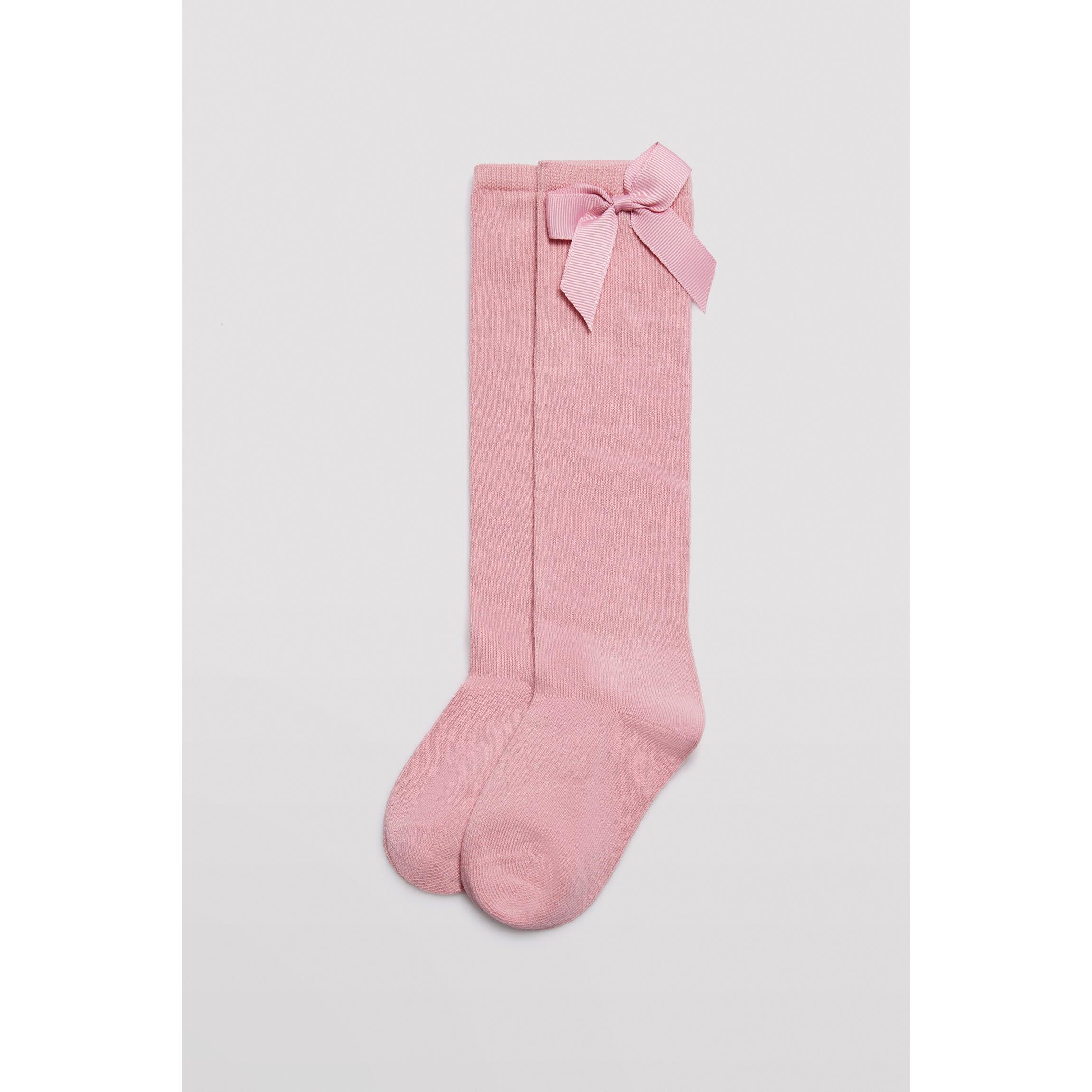 Ysabel Mora - Calcetín infantil largo algodón detalle lazo rosa palo