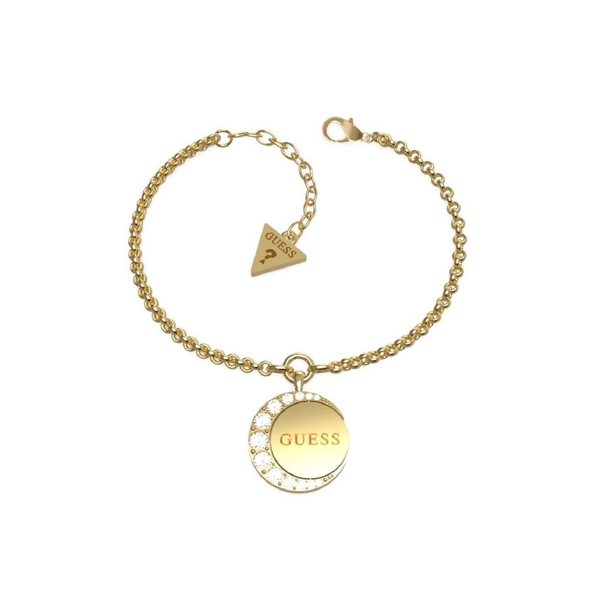Pulsera Guess mujer Moon Phases JUBB01198JWYGS acero inoxidable dorado colgante redondo forma luna