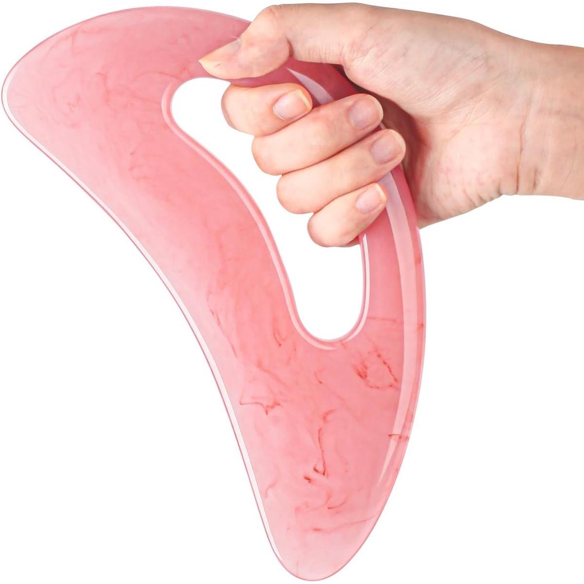 Masajeador corporal Gua Sha grande con mango - Anticelulítico - Masajeador Gua Sha - Alivio del dolor - Relajación - Piedra Gua Sha - Herramienta de masaje - Regalo de belleza - Para la celulitis, relajación muscular y drenaje linfático - Rosa