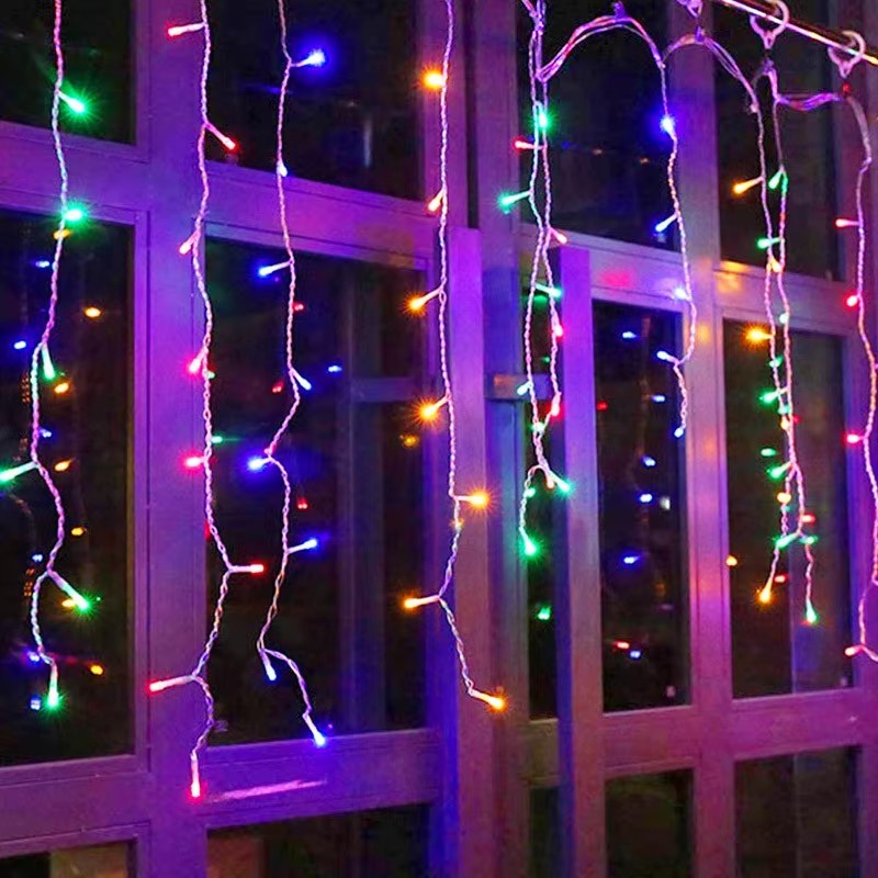 Cortina de Luces LED de Navidad Cable Transparente, 8 Funciones interior y exterior