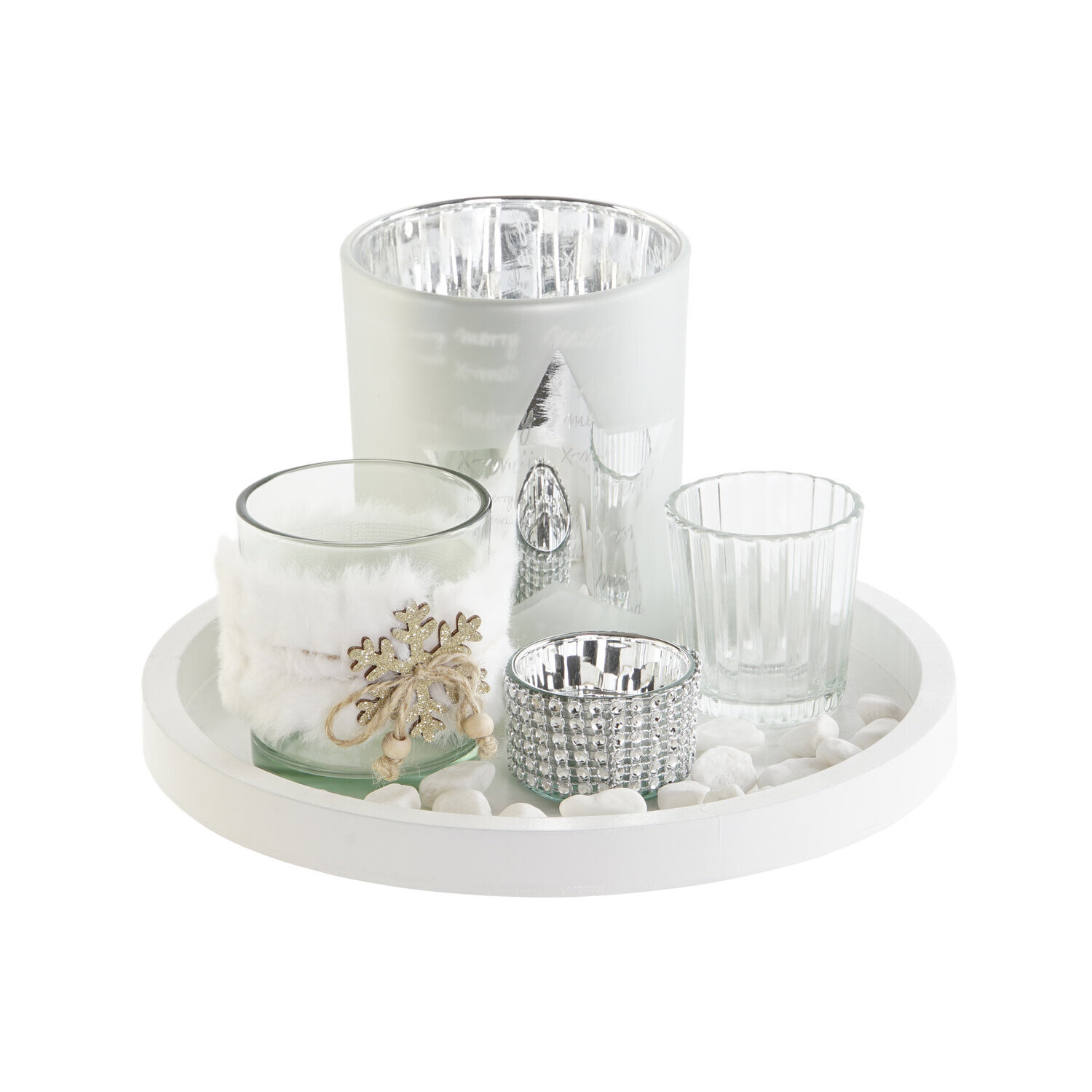 Portavela set 5 cristal mdf 23x23x2 plateado , La mejor decoración para tu hogar.