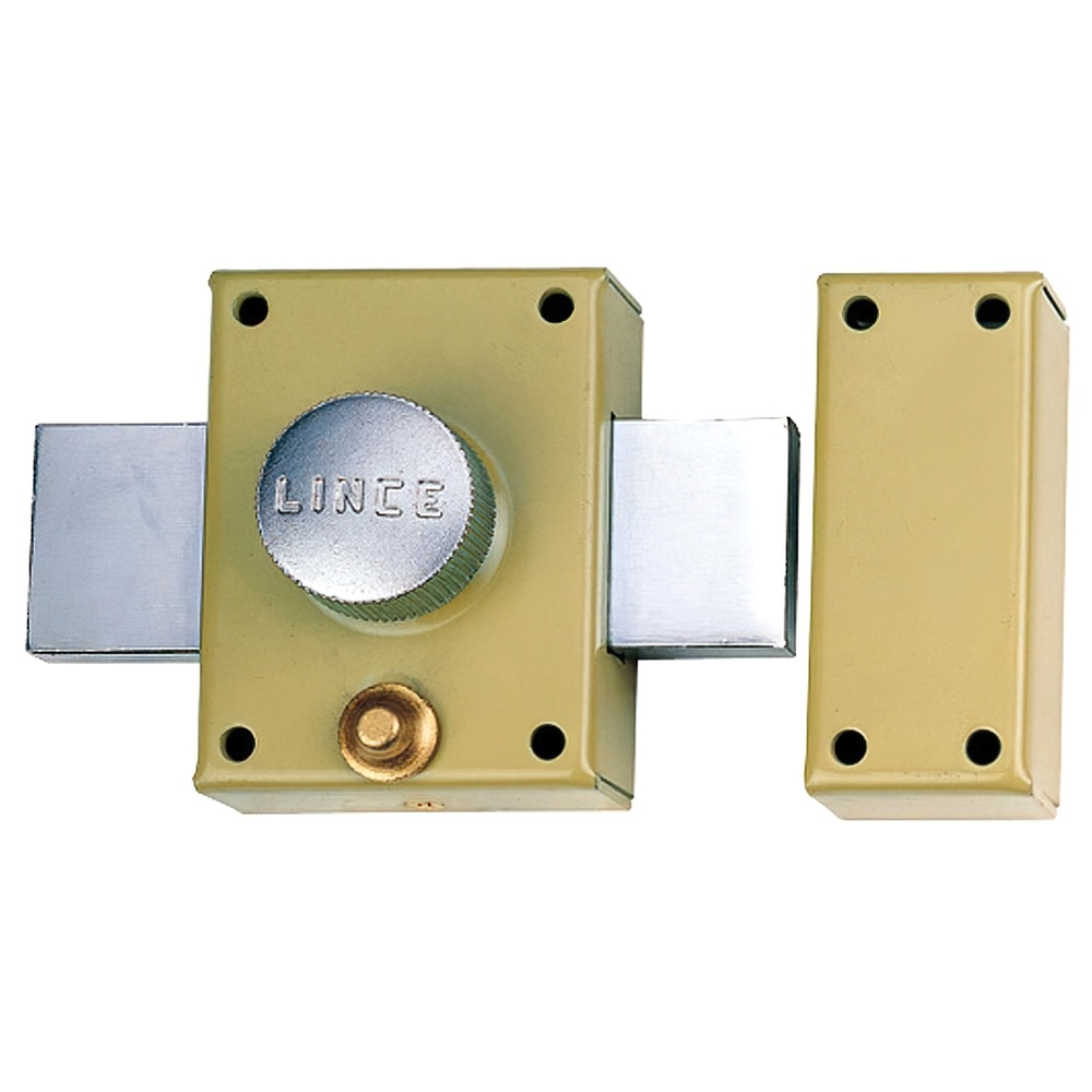 LINCE Cerrojo de Sobreponer Pintado 3910/HE con Pasador de 115 mm | Cerrojo Auxiliar de Seguridad para Puertas de Madera, Metal, Trasteros y Casetas | Acabado Dorado Esmaltado con Llave Exterior