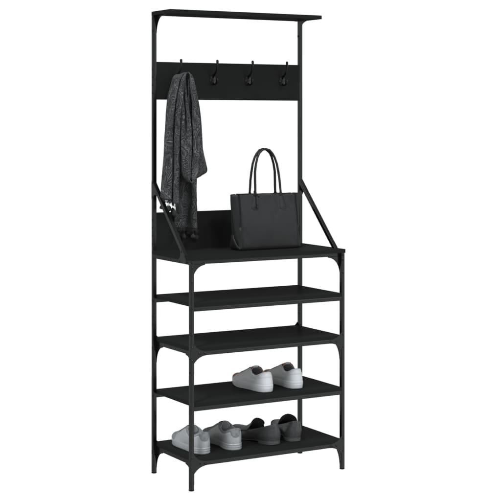 vidaXL Perchero con Zapatero Soporte para Ropa Estantes para Zapatos Color Gris sonoma, Negro, Roble ahumado y mas
