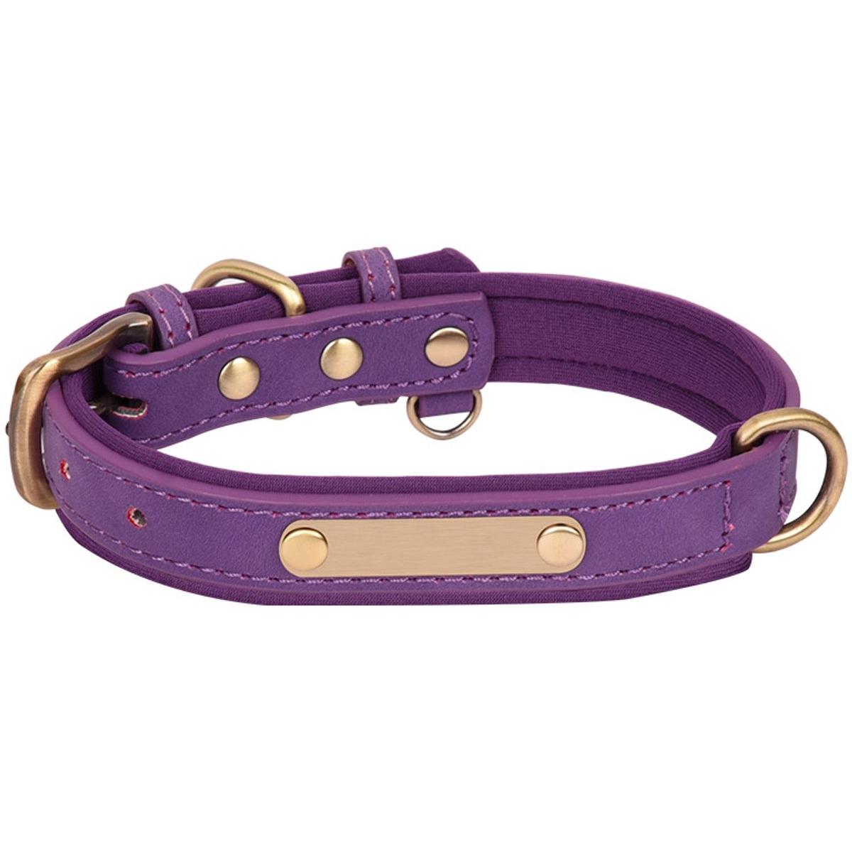 1 stuk Hondenhalsband, verkrijgbaar in verschillende maten en kleuren, echt, stevig, comfortabel, zachte binnenvoering met contrasterend kleurdesign, Paars,S