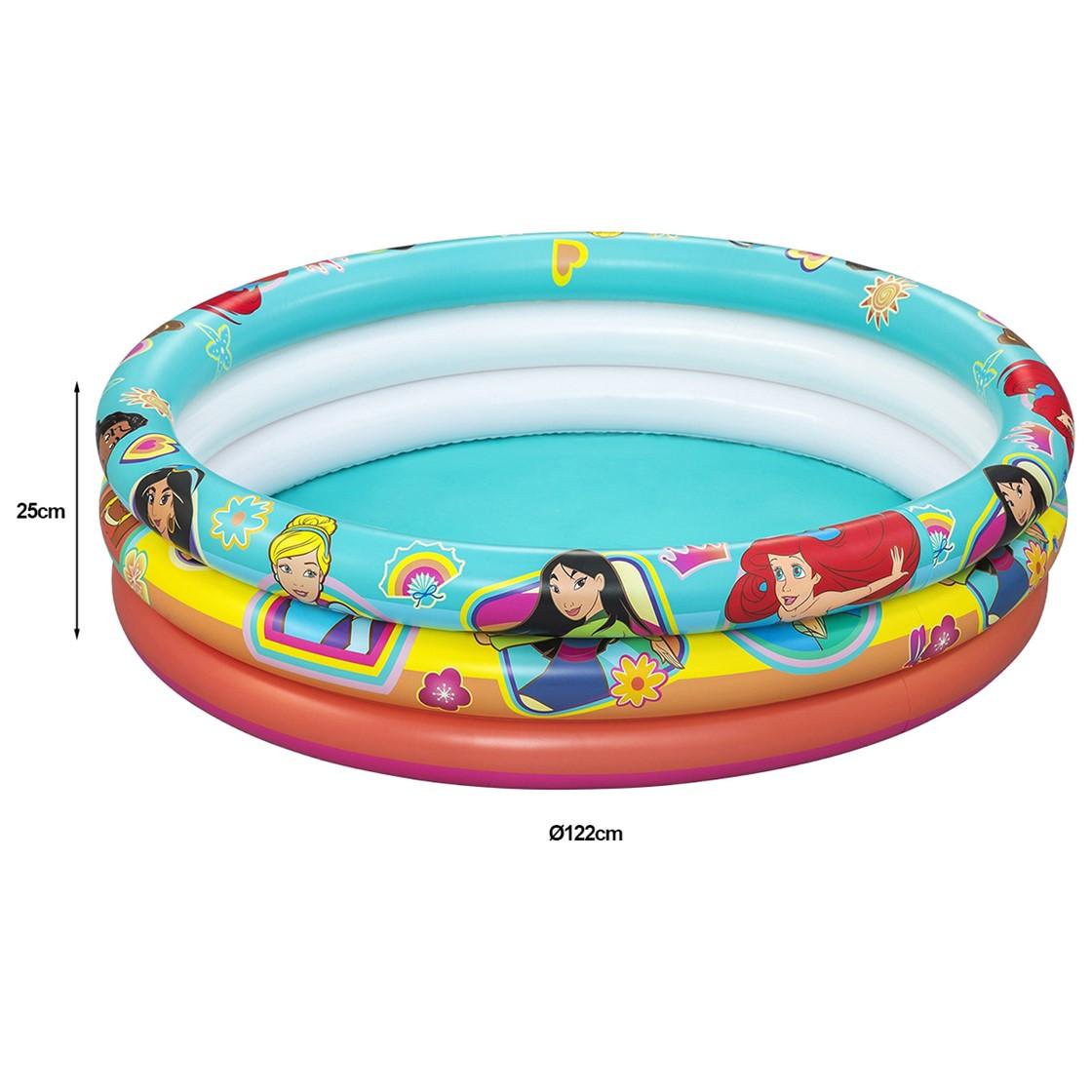 Disney - Piscina infantil hinchable redonda 122x25 cm para niños con diseño de princesas Disney, fácil de inflar y desinflar, ideal para jardín o terraza en verano