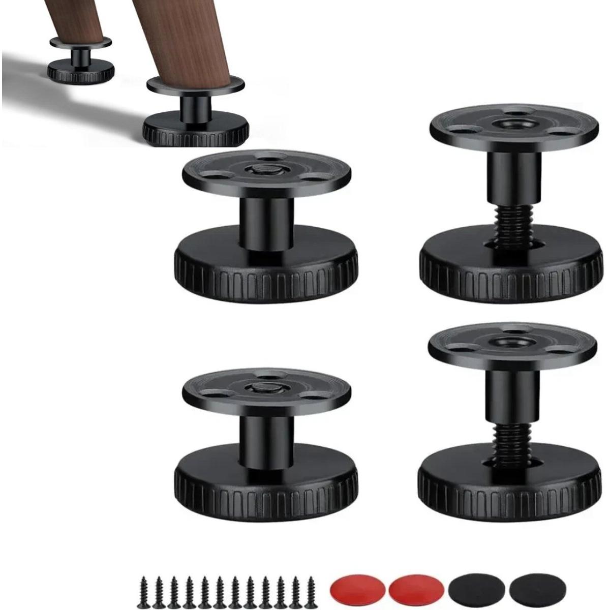 4 piezas - Patas ajustables para muebles - Patas autoadhesivas con almohadillas antiarañazos, aptas para mesas, armarios y equipos, capacidad de carga de hasta 45 kg (100 libras), 4 x 2,6 cm (negras)