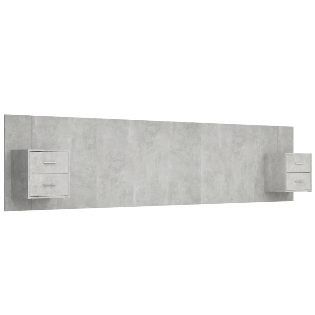 vidaXL Cabecero de cama y mesitas madera contrachapada gris hormigón