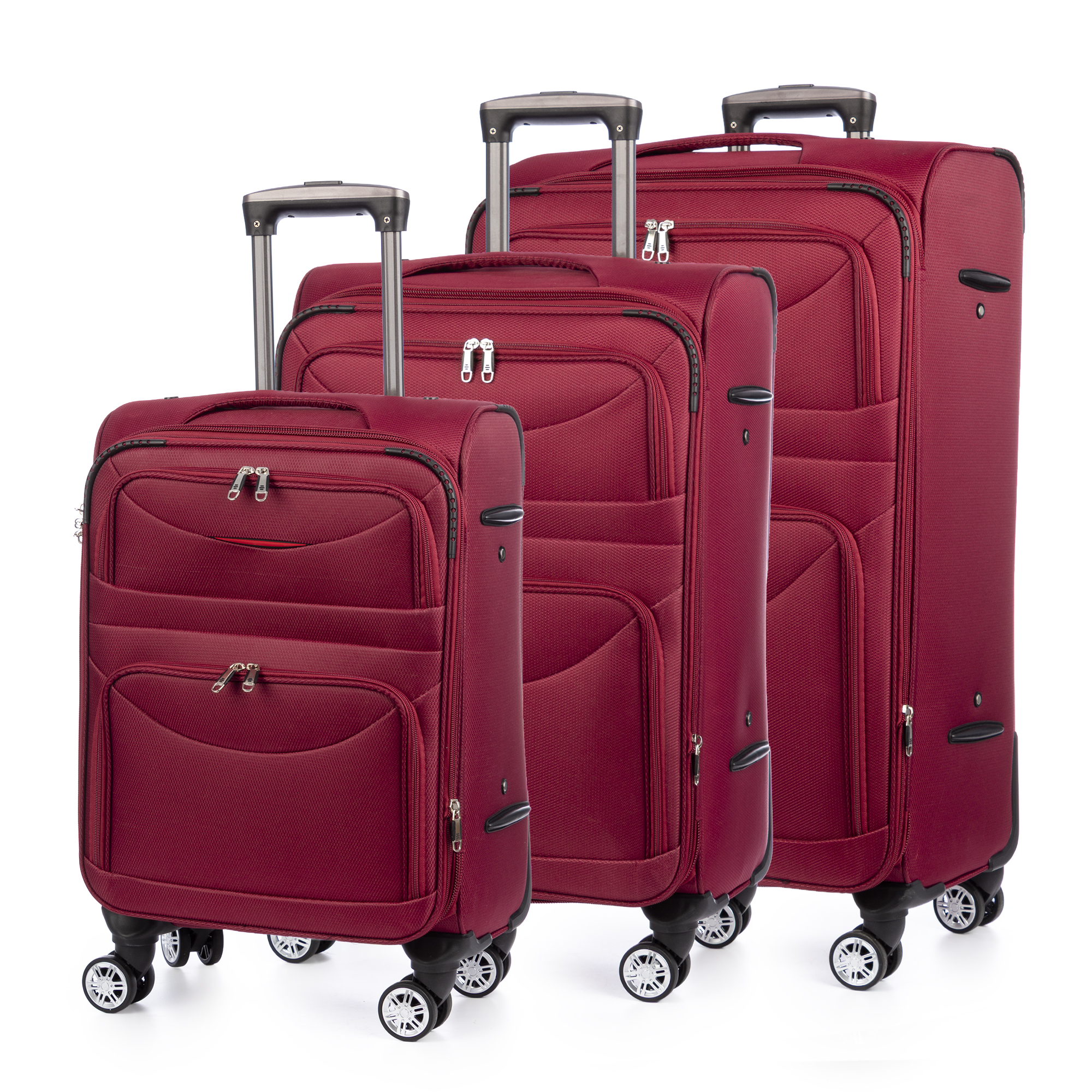 DAM Juego de 3 maletas Trolley extensibles de tela, semirrígidas. Cerradura numérica, 4 ruedas giratorias 360°. 49x32x77 Cm.