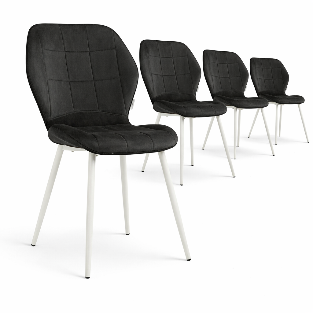 Pack de 4 Sillas Minimal DECO Tapizadas de Comedor Estilo Moderno con Patas Metálicas Blancas, Negras o Doradas, Varios Colores