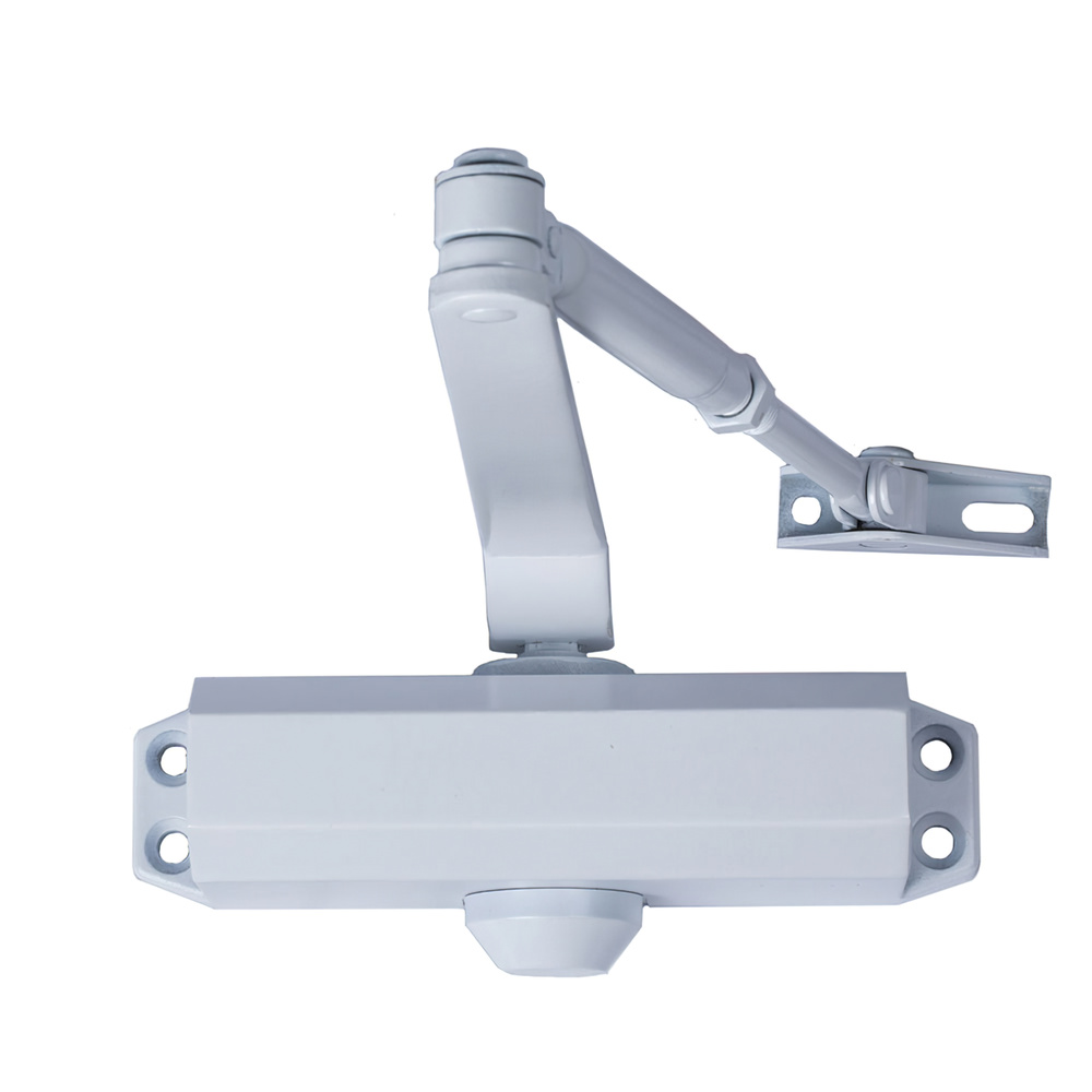 Cierrapuertas Hidráulico Automático de Brazo Articulado Fuerza 3 | Muelle de Freno y Cierre Regulable para Puertas de 45 a 65 kg y Ancho 80-100 cm | Cierrapuertas Doméstico Reversible para Puertas de Paso en Colores Plata y Blanco