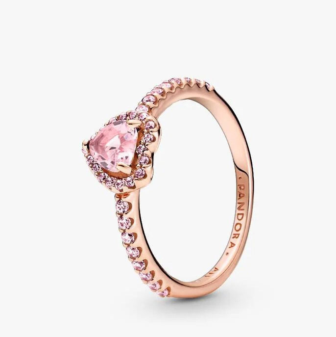 Pandora Anillo con un recubrimiento en oro rosa de 14k Corazón Brillante Elevado 188421C04 , para Mujer