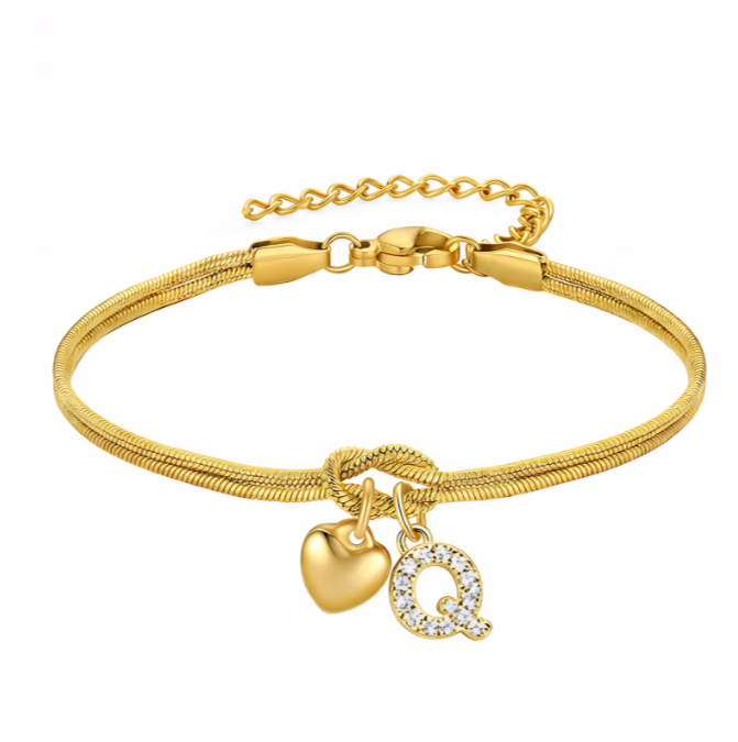 Pulseras doradas con iniciales para mujer, diseño de nudo de amor, estilo Barcelet, delicadas letras A-Z, pulseras doradas, regalos