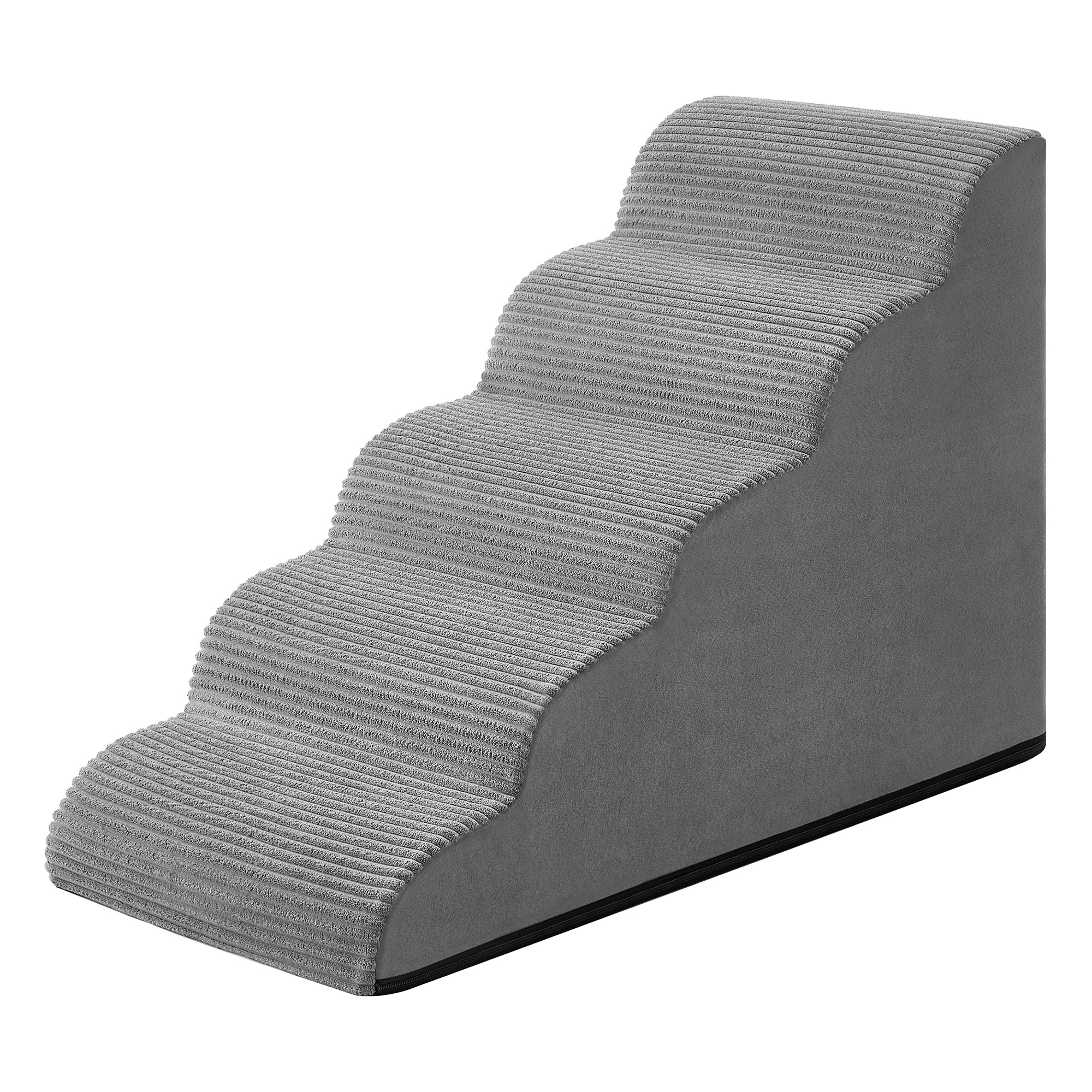 FEANDREA Escaleras para Perros de 5 Peldaños, Rampa de Espuma Antideslizante, Funda Lavable, 84 x 40 x 58 cm, Gris