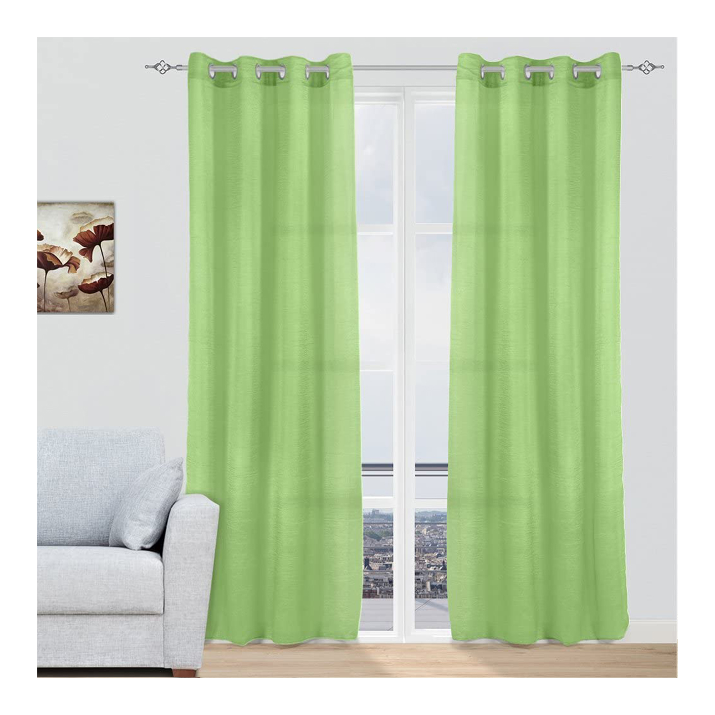 Cortina para Ventana Dormitorio Translúcidas Visillos , Pack de  2 Piezas con Anillos Plateados para Ventana, 150 X 260 CM. Ideal para decorar las estancias de su hogar. comedor, habitación, cocina.