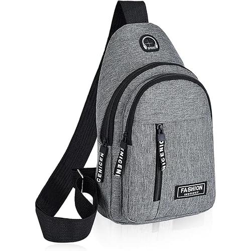 1 bolso de pecho de doble capa gris multifuncional, mochila de nailon, bolso casual en el pecho, mochila de hombro de negocios, adecuada para hombres y mujeres, adecuada para deportes al aire libre