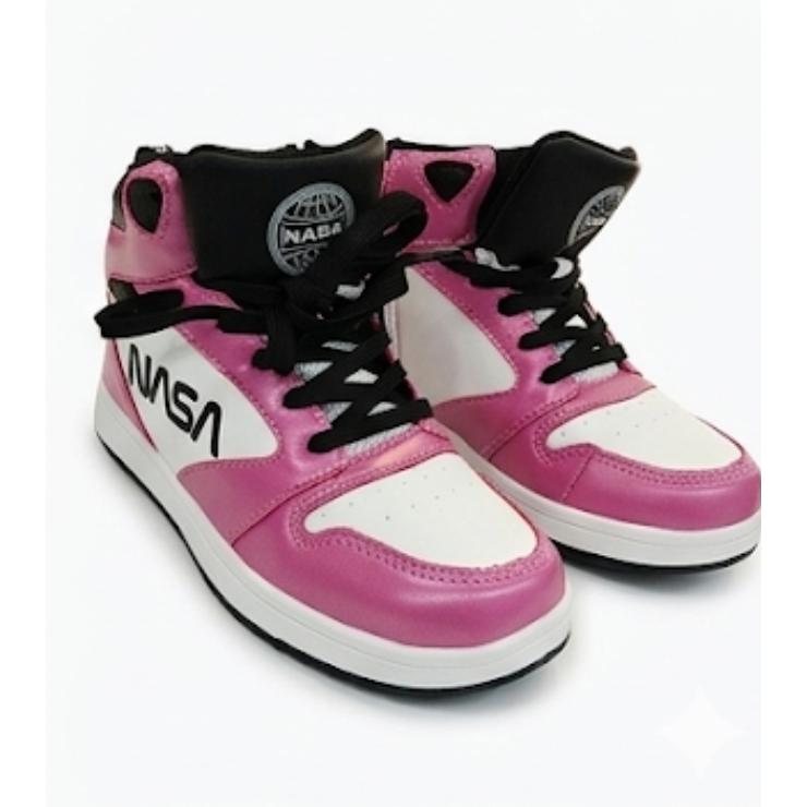 NASA - Zapatillas niña high top con diseño retro baloncesto años 80 y 90, piel sintética, logo lateral NASA y suela antideslizante de goma