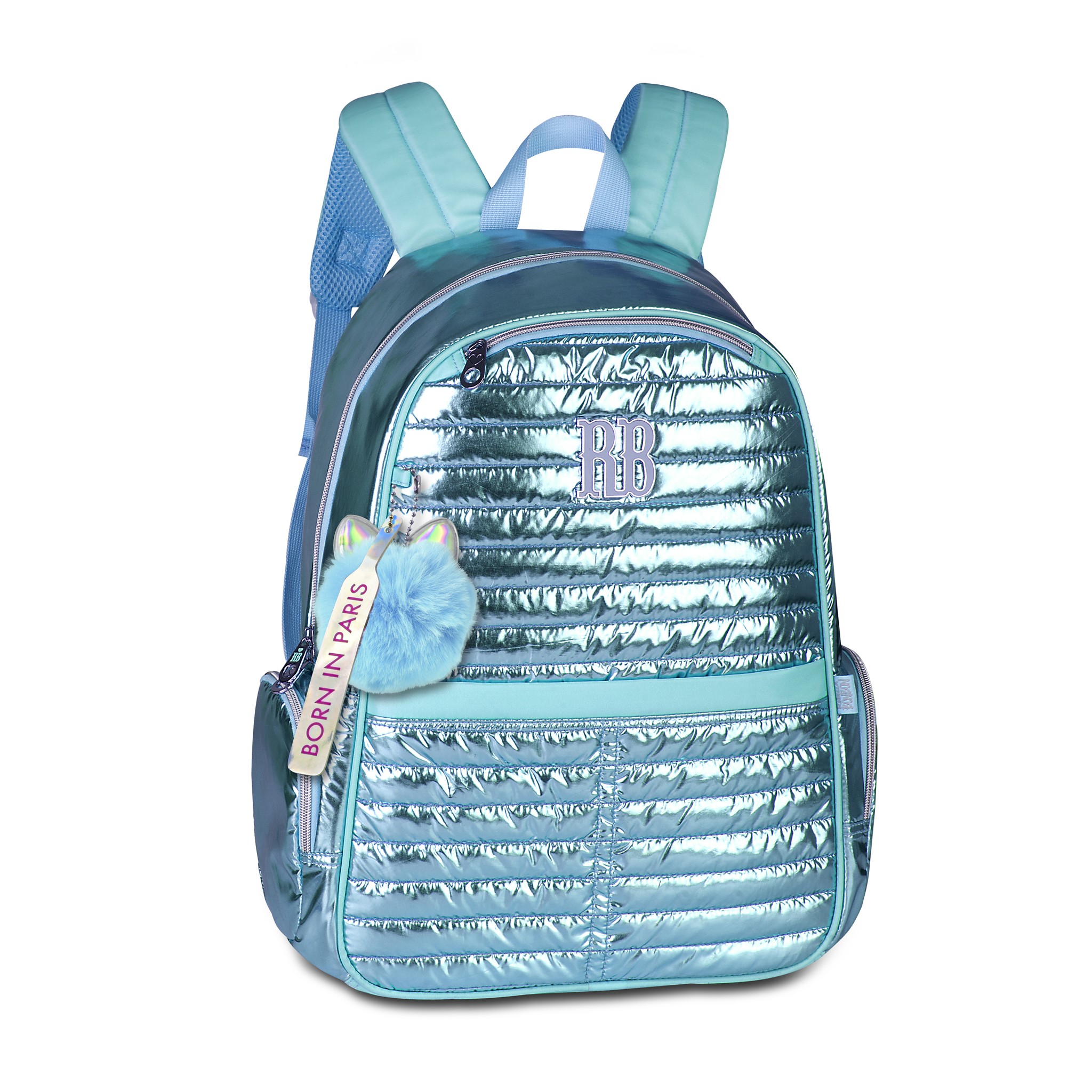 Mochila de Espalda Oficial Rebecca Bonbon 17" - Con Acabado Metálico Brillante | Colores: Lila, Rosa, Verde, Plata