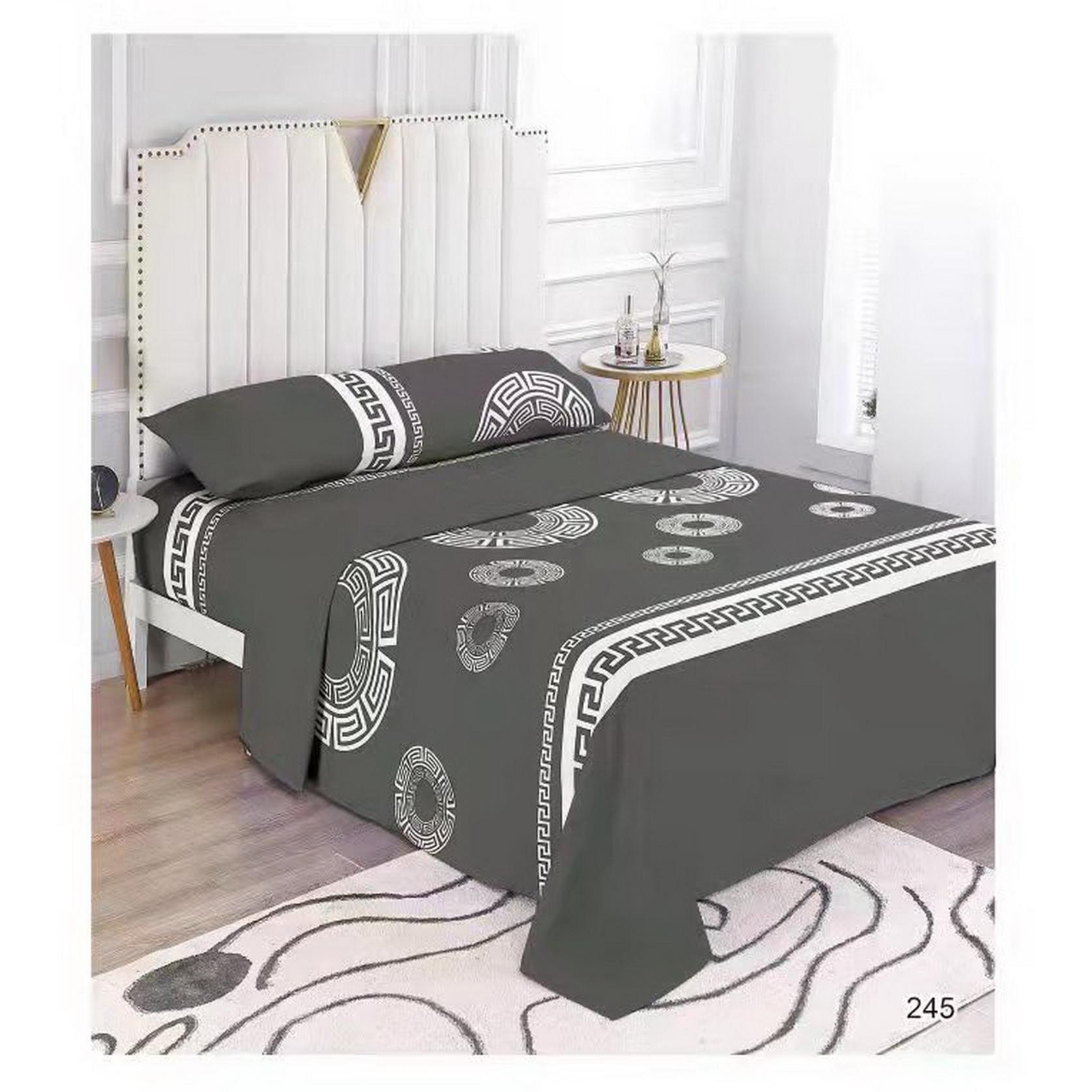3 Piezas Juego de Sabanas Estampadas Cama 90 cm Gris Points - Primavera Verano - Algodón/Poliéster - Bajera, Encimera y Funda de Almohada