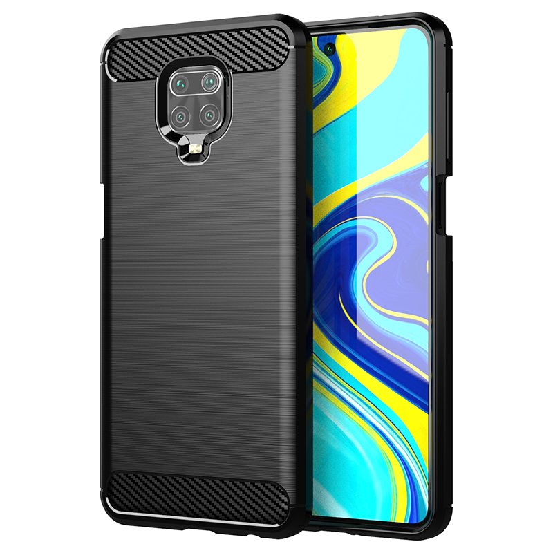 Funda para móvil Xiaomi Redmi Note 9 Pro Carcasa Protectora Antigolpes Silicona Negra Diseño Fibra de Carbono Resistente Absorción de Choque [Compatible Carga Inalámbrica]