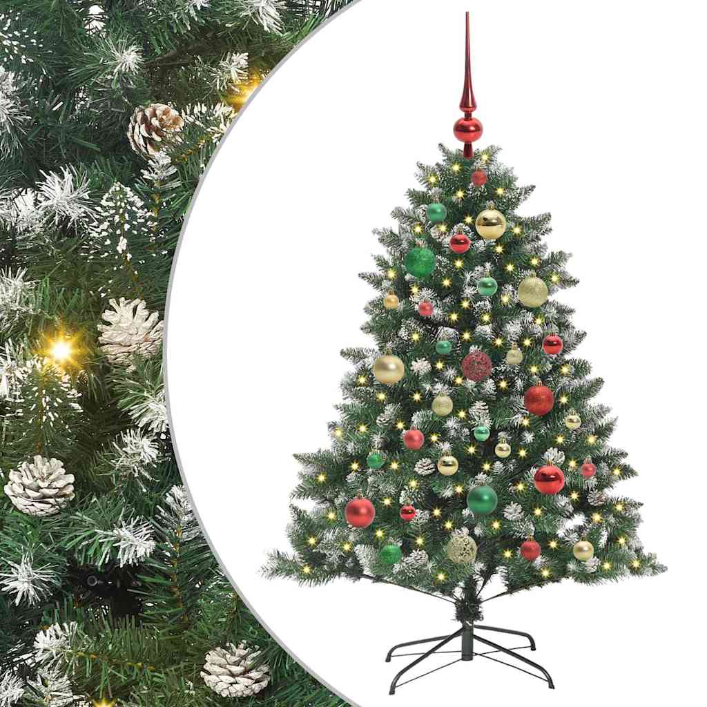 vidaXL Árbol de Navidad artificial Verde 120 cm PVC, Plástico y Acero con LED y bolas