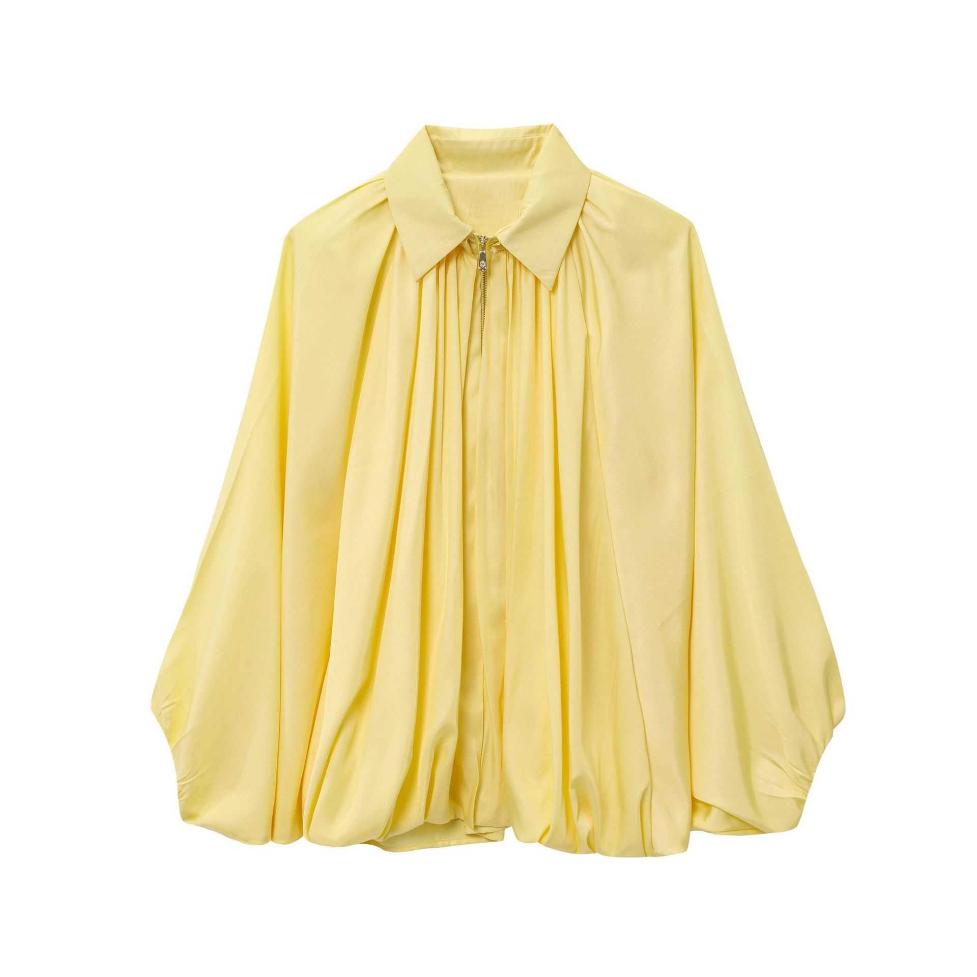 Chaqueta bomber informal de talla grande para mujer, mangas murciélago, solapa, cremallera frontal, camisa plisada, corte muy holgado