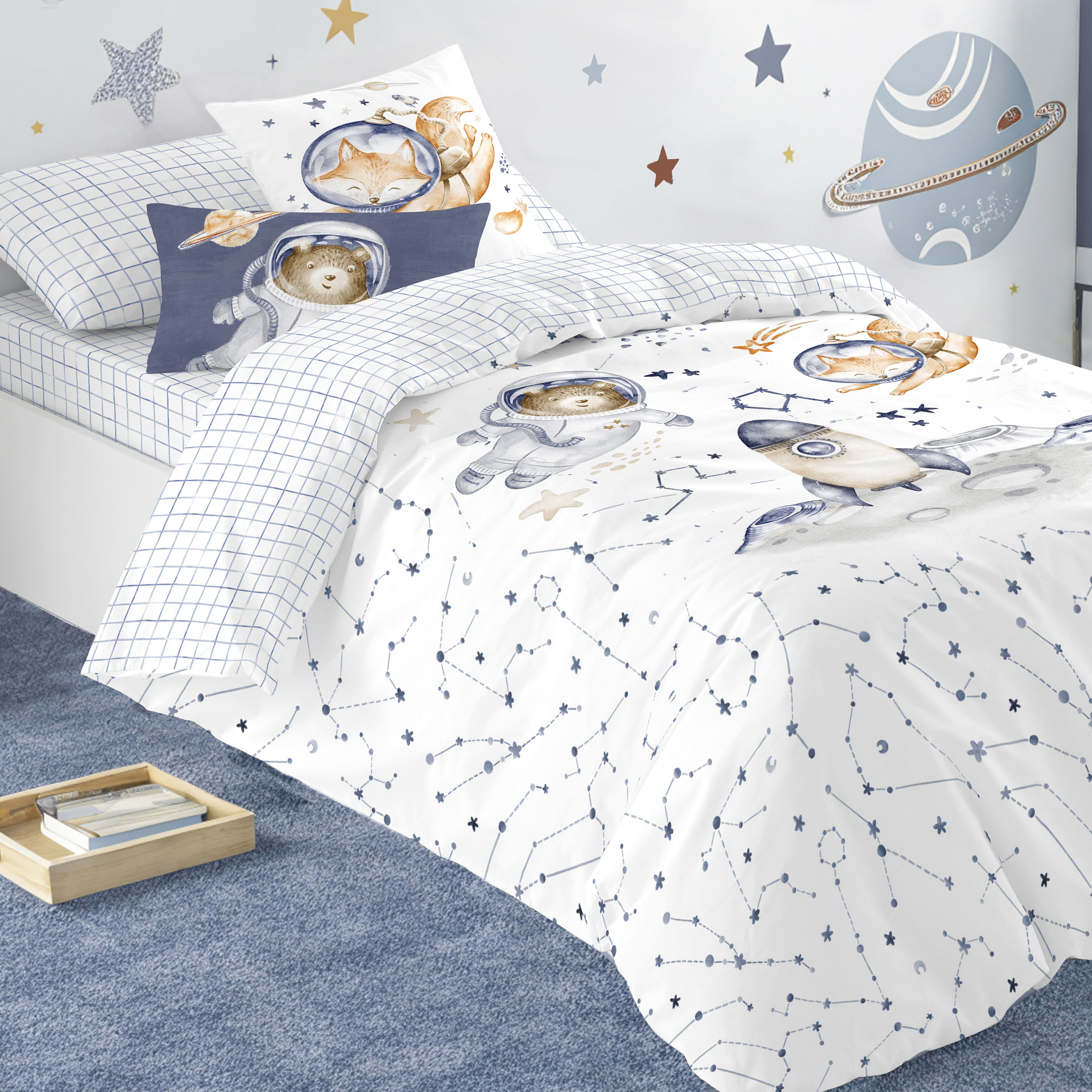 NATURALS - Funda Nórdica Estampada Infantil 100% Algodón - Set de Cama 2 Piezas Funda de Edredón y 1 Funda de Almohada - Cama Infantil 90/105 cm - Fabricado en España