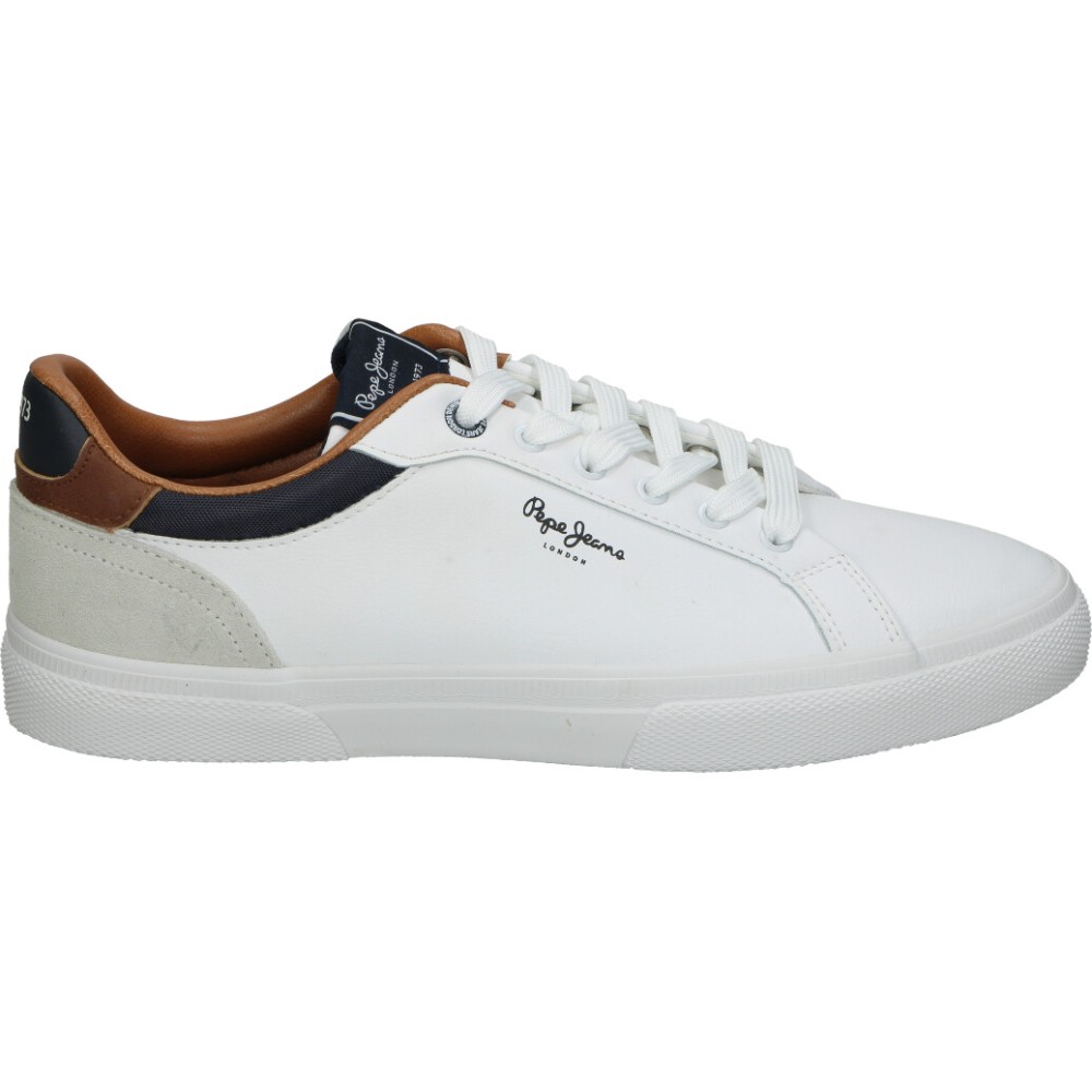 PEPE JEANS | Zapatilla Pepe Jeans Kenton Retro para Hombre – Deportivas Blancas con Detalles en Marrón – Sneakers con Cordones – Combinables y Cómodas – Modelo PMS30839-800