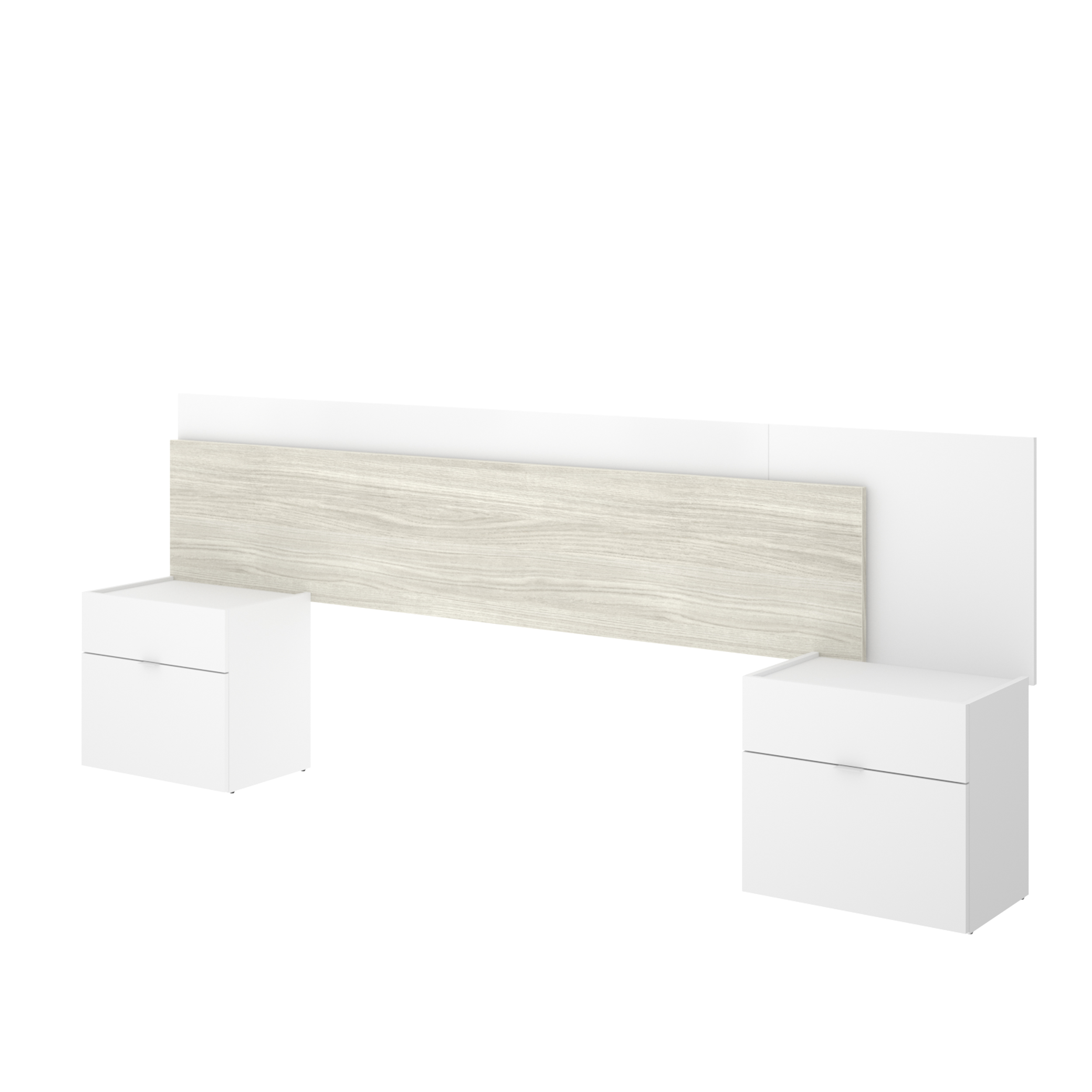 Cabezal + 2 Mesitas - ALICE - 100X263X34 - Blanco / Gris Malla