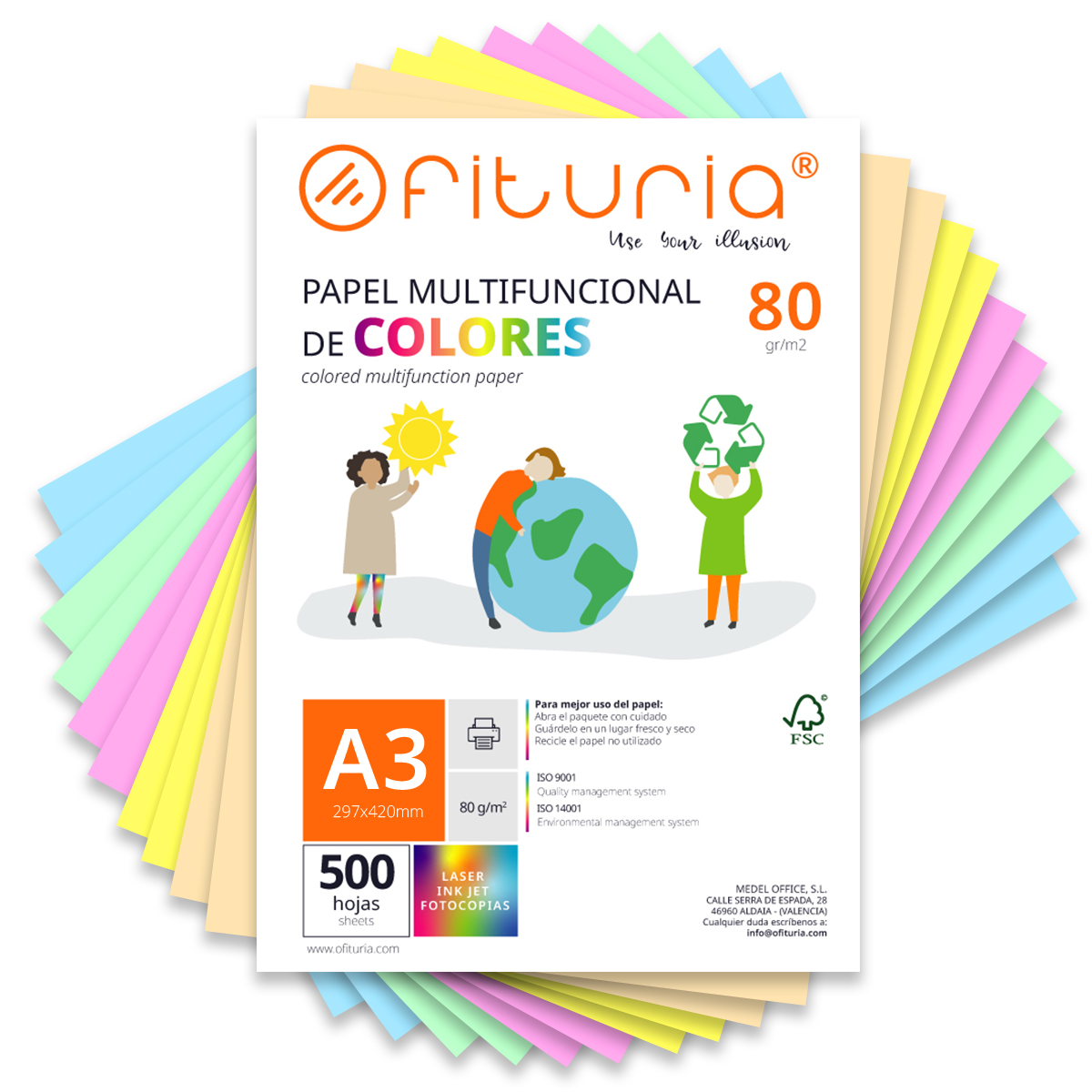 Folios de Colores, Pack 50 Hojas A3 80gr – Papel de Colores para Manualidades, Impresora, Scrapbooking – Folios Colores – Ideal Origami, Papiroflexia, Oficina y Escuela