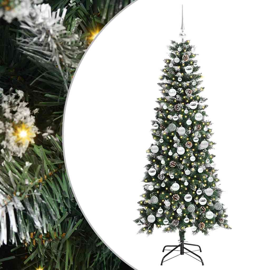 vidaXL Árbol de Navidad artificial Verde 180 cm PVC, Plástico y Acero con LED y bolas