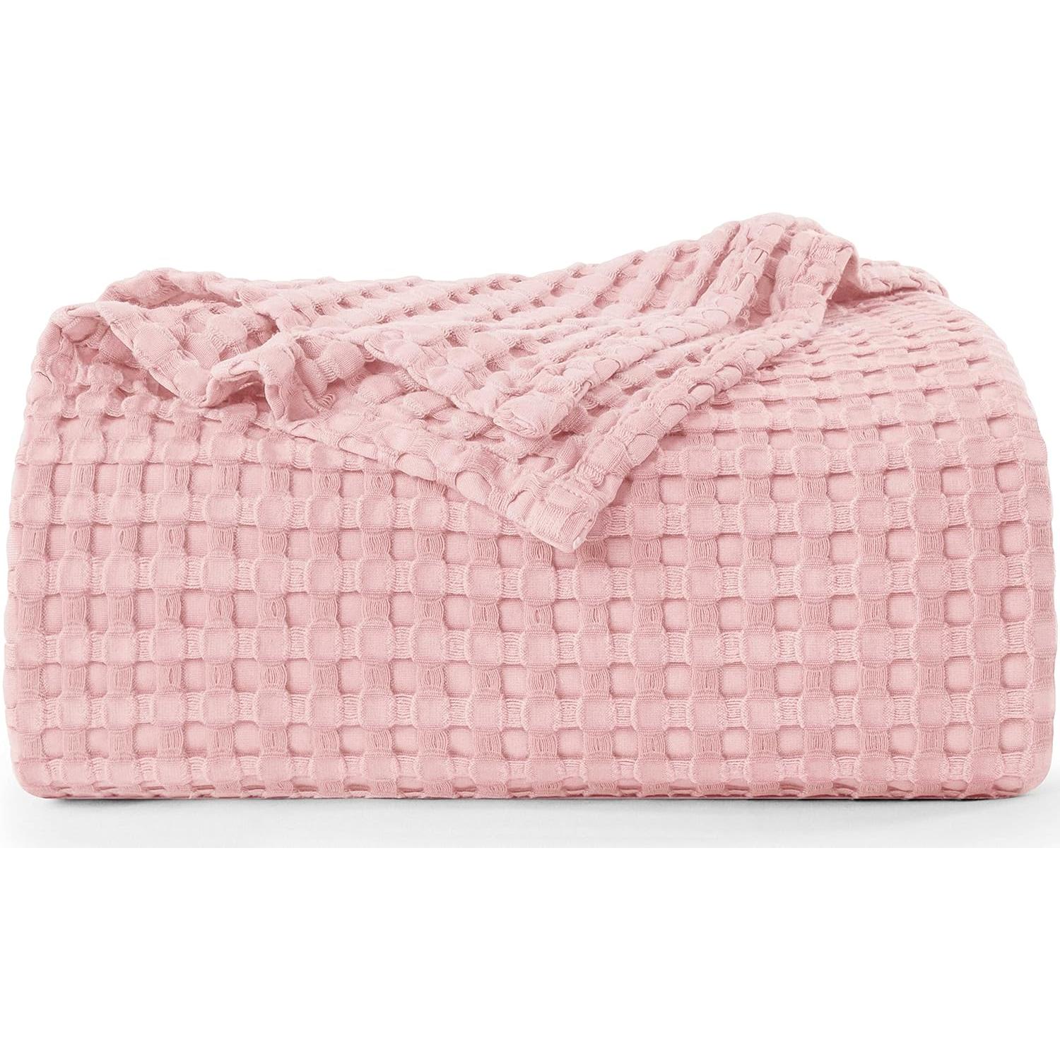 TK Manta de algodón con diseño de gofres (rosa, 110 x 70 cm), suave, ligera y transpirable, ideal para cualquier cama durante todas las estaciones