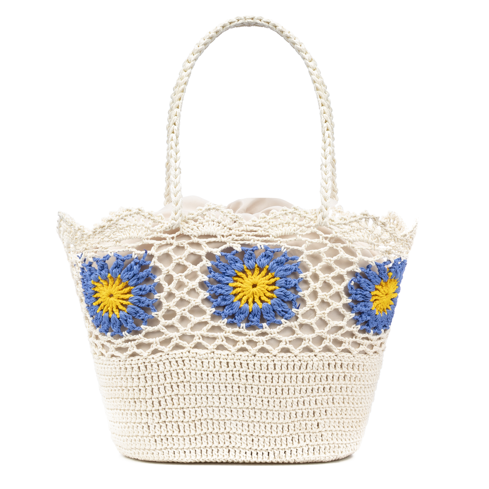 IRIA QUINTANA Villaga bolso de hombro mujer. Fabricado en algodón, con flores decorativas. 48x24x30cm