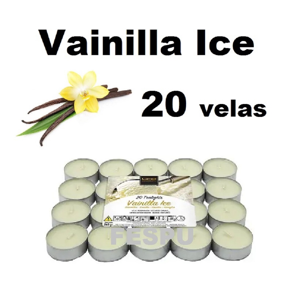 velas perfumadas ,VELAS LUMAR,VAINILLA ICE ,TEALIGHTS 4.5 horas duracion ,PACK 20 UNIDADES ,decoracion, fespu