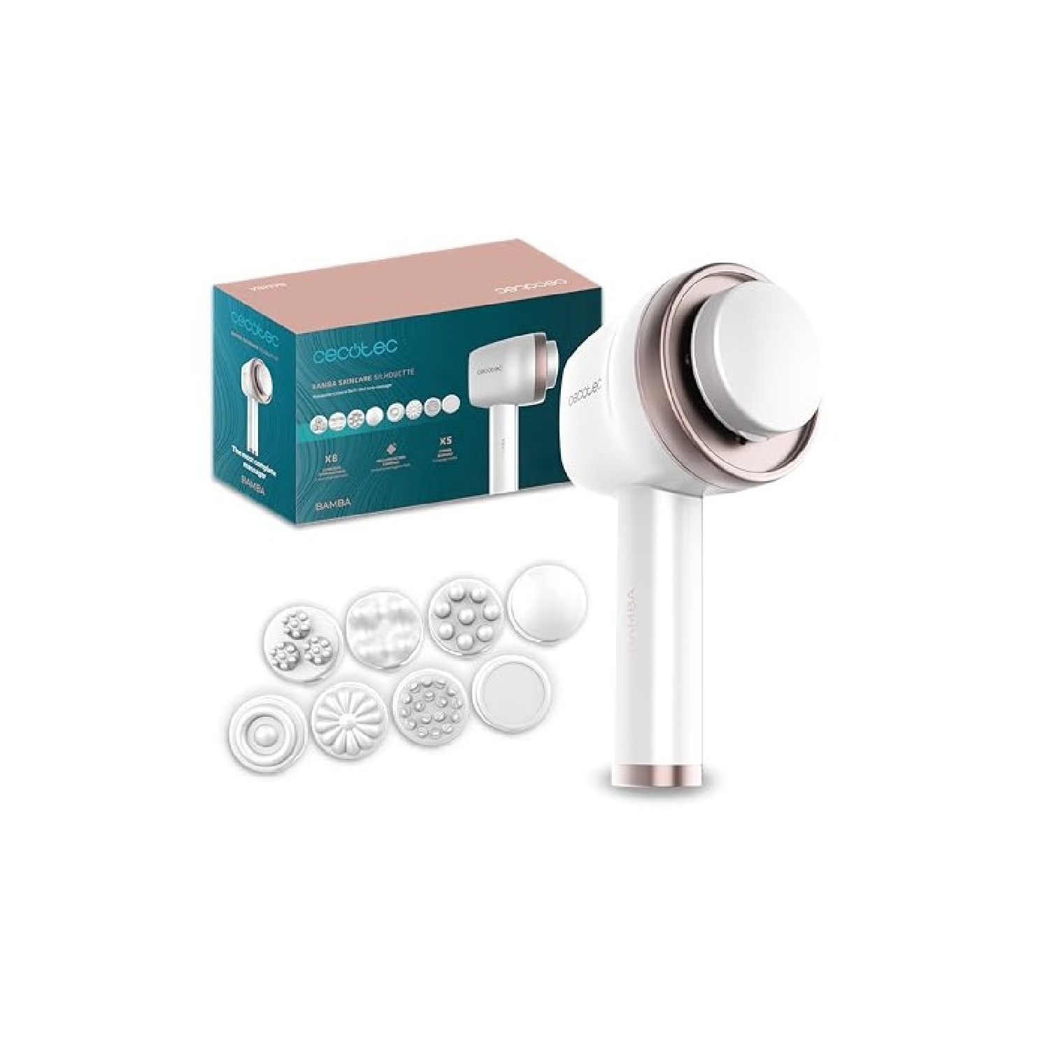 Cecotec Masajeador Corporal Anticelulítico con 8 Cabezales Intercambiables SkinCare Push Up. 5 Modos, 6 Niveles de intensidad