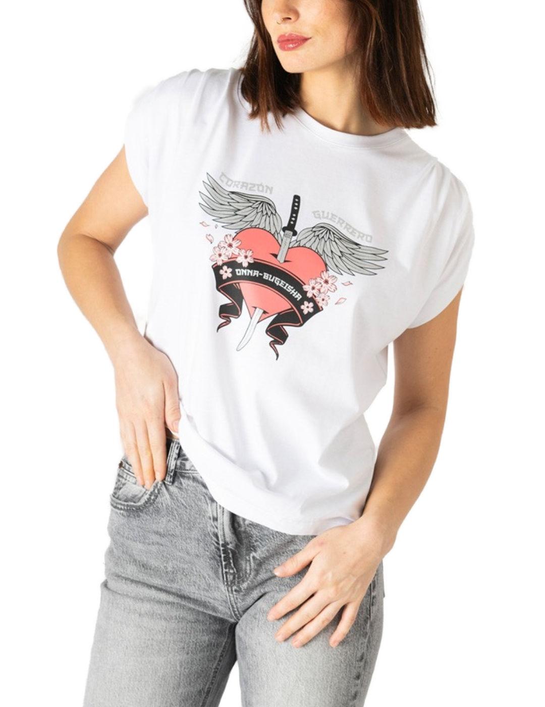 Camiseta Animosa Corazón Guerrero blanca estampada de mujer