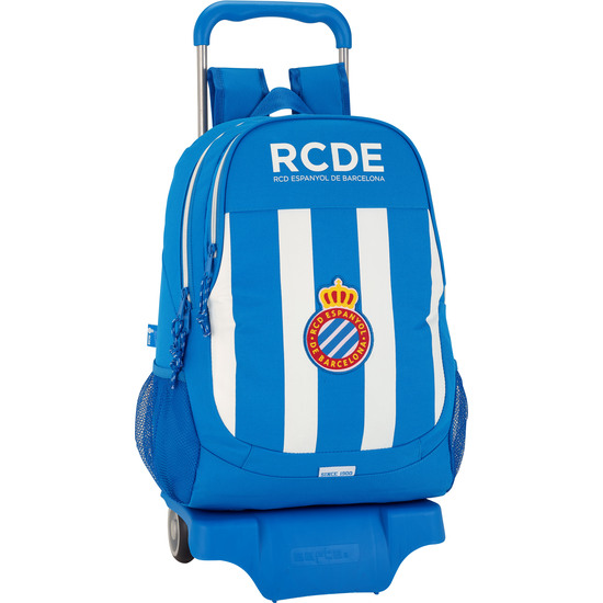 SAFTA MOCHILA CON CARRO 905 RCD ESPANYOL - Mochila Escolar Licencia Oficial - Diseño Ergonómico - Amplio Espacio de Almacenamiento - Bolsillos Multifuncionales