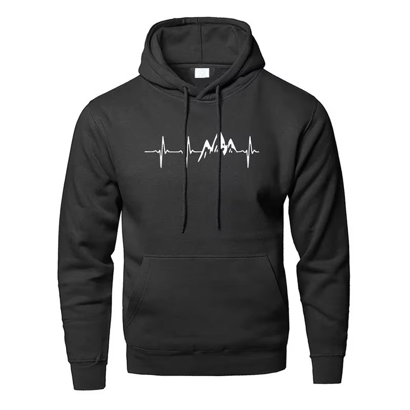 TK Sudadera De Manga Larga Para Hombre Mountain Heartbeat En Negro Y Gris Deportiva Para Otoño Sudadera Con Capucha Estilizada