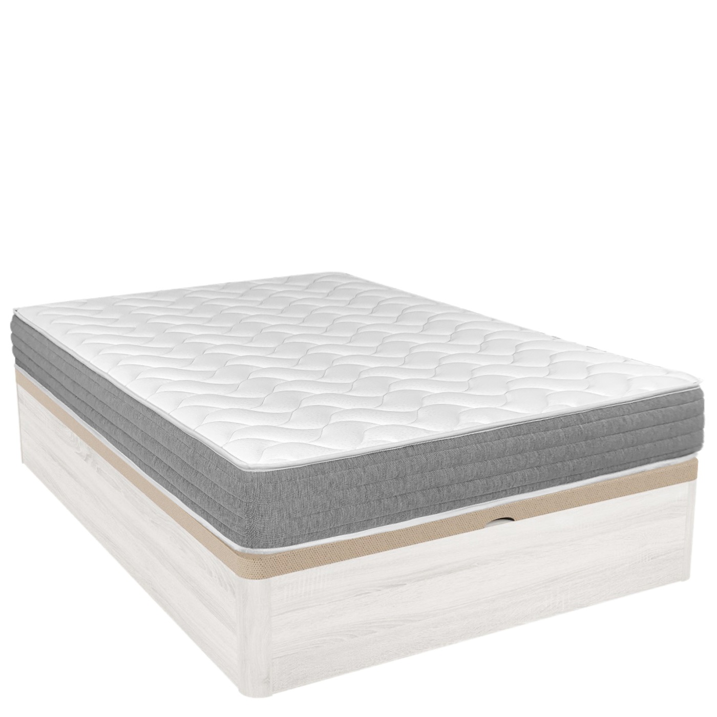 Pack Canapé Abatible - Gran Capacidad con Colchón Viscoelástico Viscotec - 21cm de Altura - Blanco/Gris - Calidad Alta - Fabricado en España - Somnia Descanso [Envío y montaje Incluido]