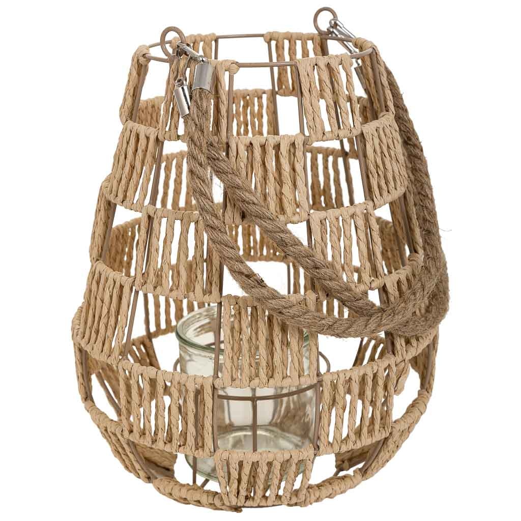Wonderlust Deco - Farol portavelas de metal y cuerda de papel marrón d25x30 Marrón D25x30h cm