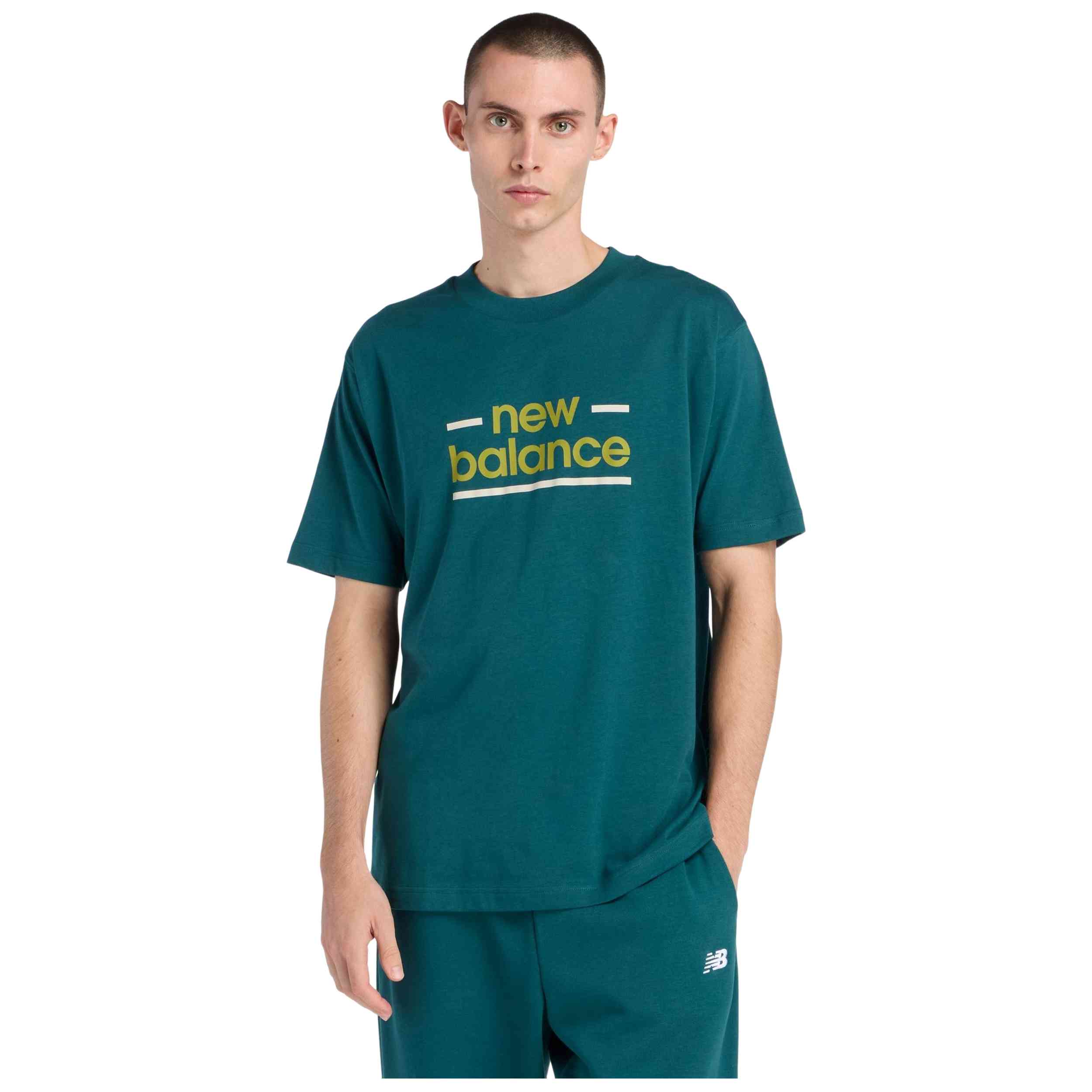 Camiseta De Manga Corta New Balance modelo Linear Lines para Hombre en color Verde