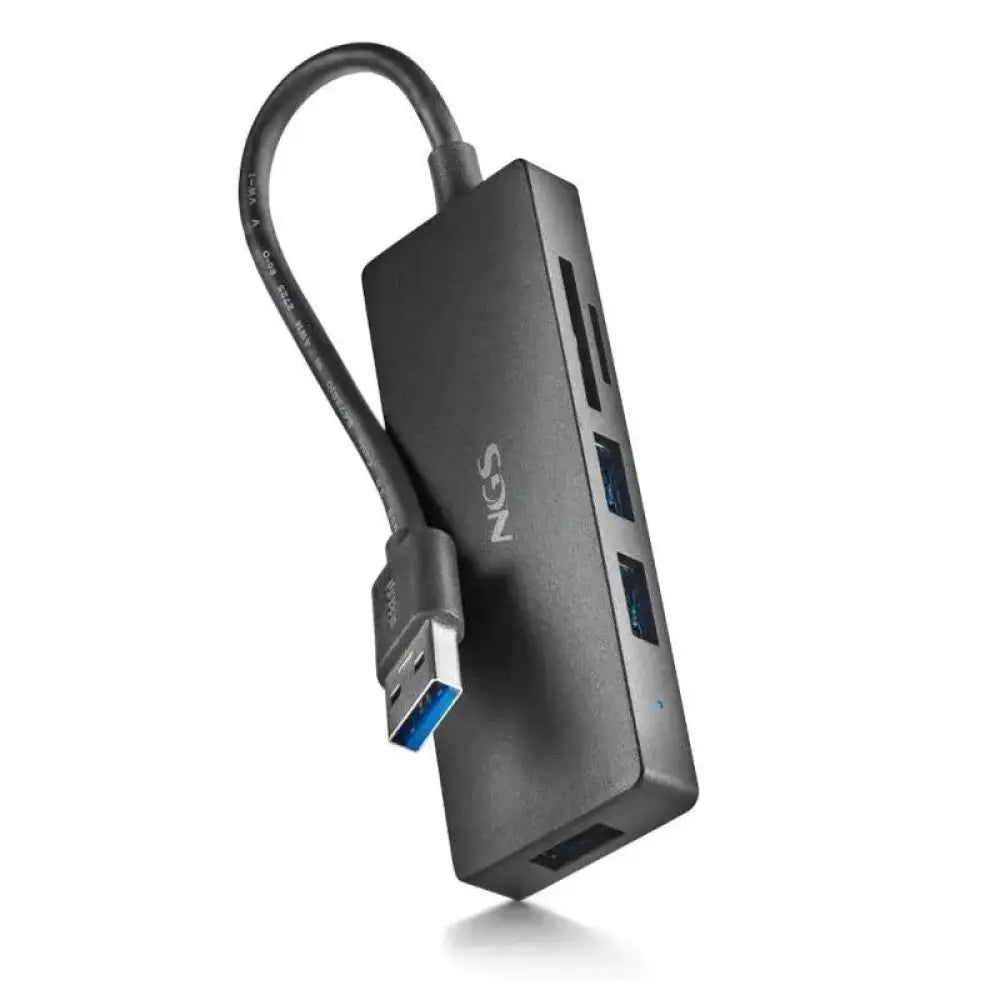 NGS - Hub USB 3.0 con 3 puertos 5 Gbps, lector SD y microSD, cable 190 mm para portátil, negro
