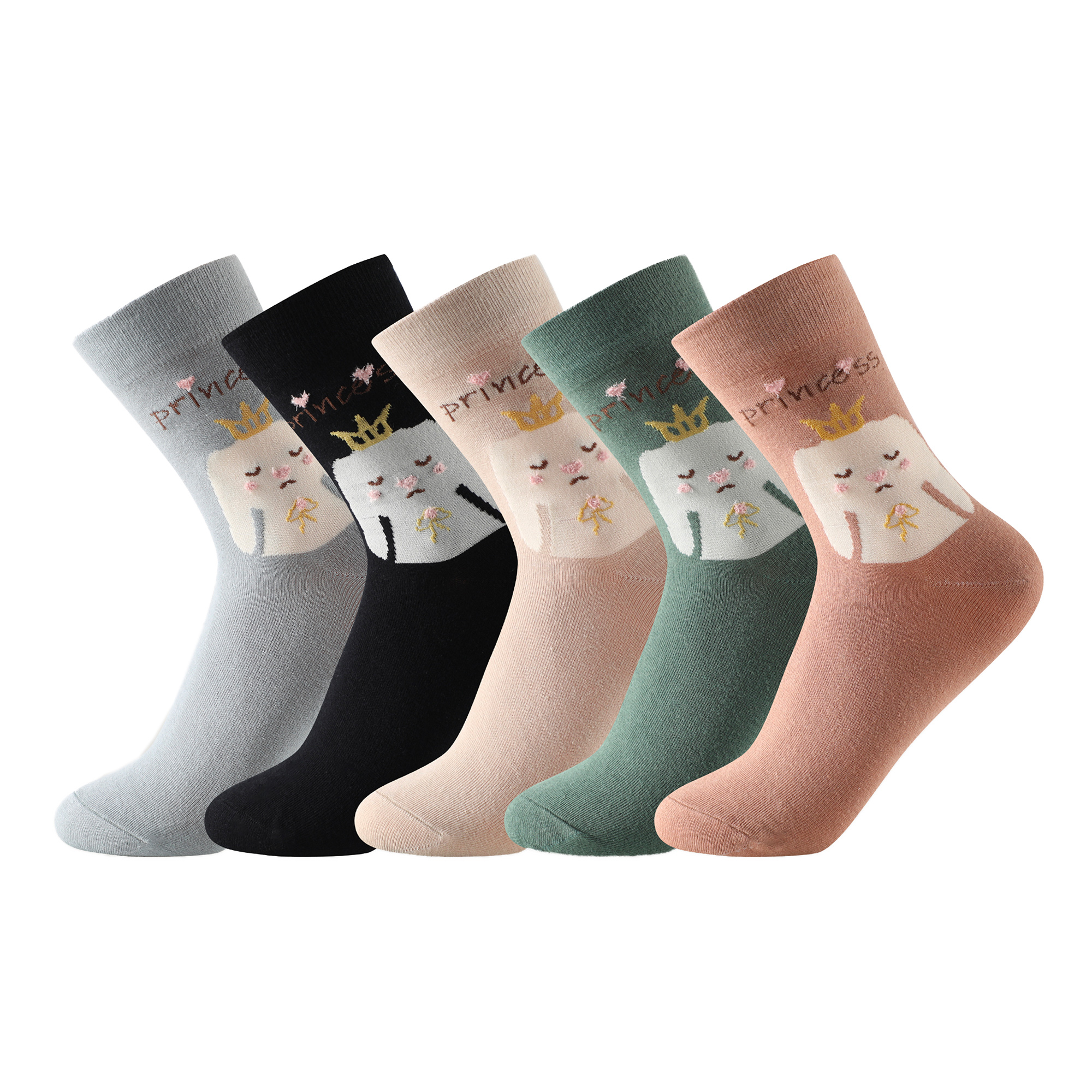Calcetines bonitos de mujer Balseti. Pack con 5 pares de calcetines estampados de caña alta con motivos alegres en colores.  Talla única, válidos para las tallas de la 35 a la 41.
