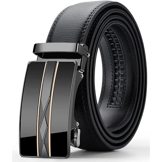 Cinturón de Hombre sin Agujeros con Sistema de Carraca Ajustable, Cinturón de Cuero Elegante con Hebilla Automática de Liberación Rápida, Ajuste Preciso Micrométrico, Ideal para Traje, Jeans, Trabajo y Uso Diario