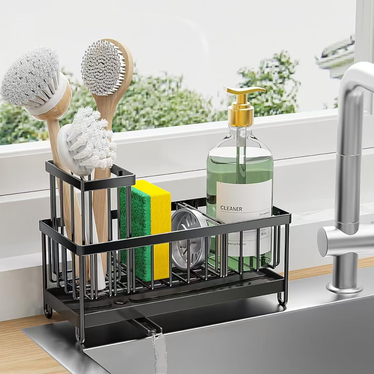 TK 1 soporte para esponja de cocina con drenaje eficaz, soporte para jabón, material de acero inoxidable, diseño inclinado más resistente, libre de acumulación de agua, toallero independiente, eficaz antimoho, almacenamiento de cocina.